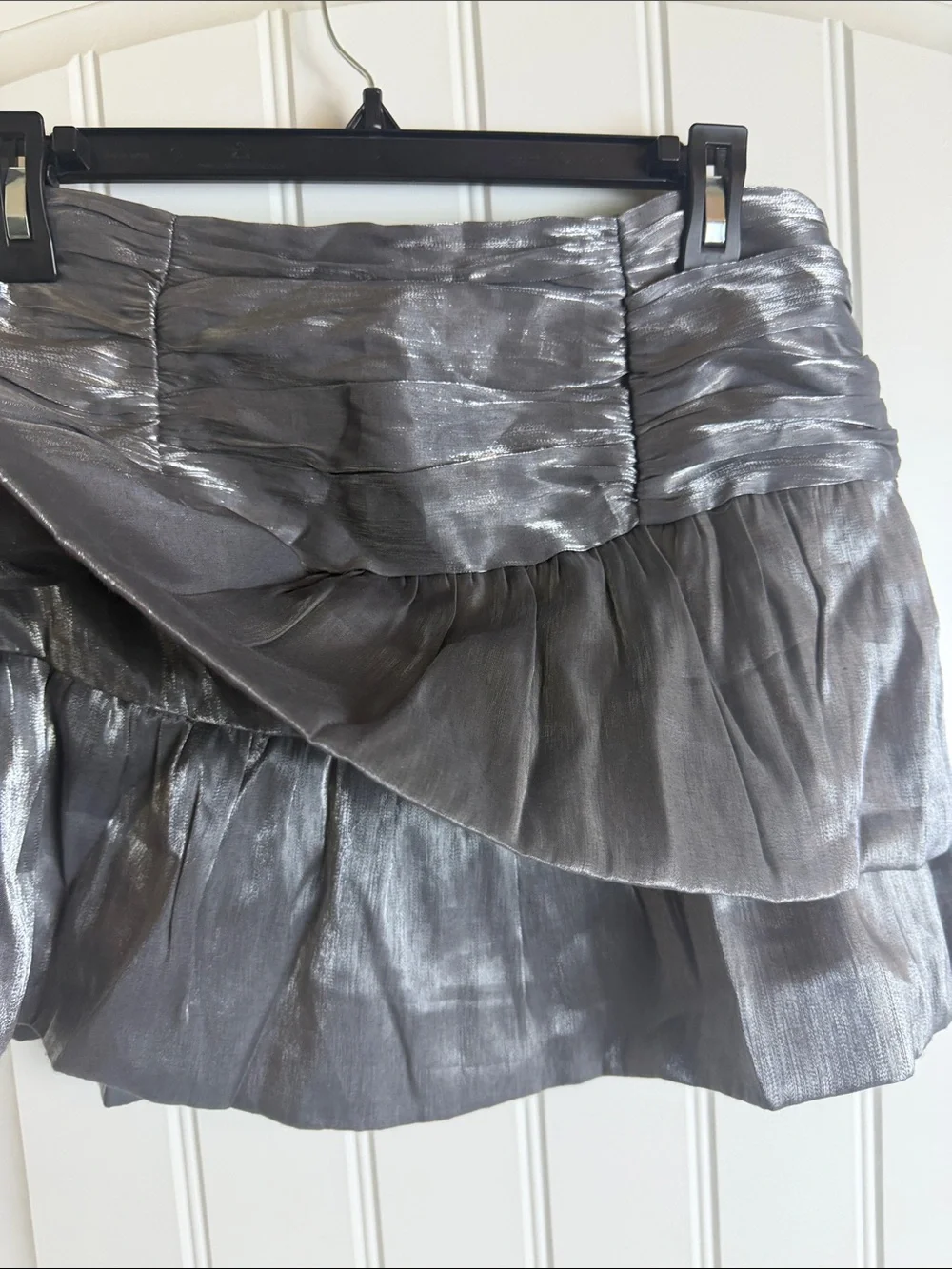 Forever 21 Metallic Silver Tiered Ruffle Mini Skirt